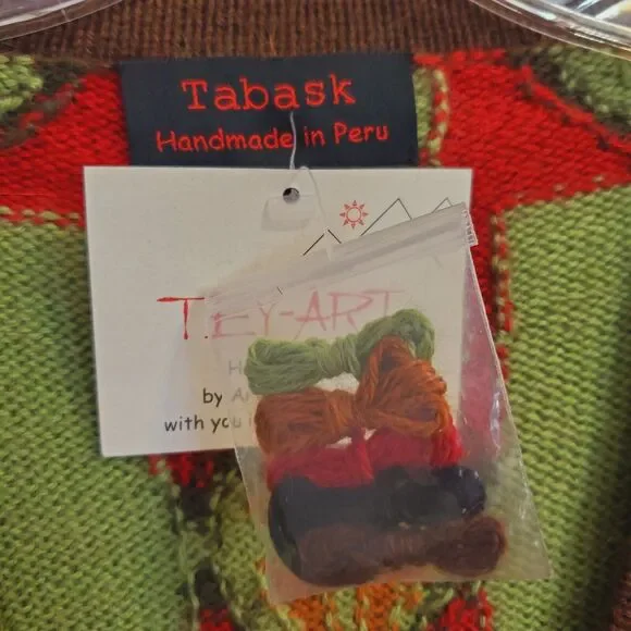 New Tey-Art ALPACA Sweater Large Cardigan Aztec Southwestern 1 Button Tabask - Picture 4 of 7